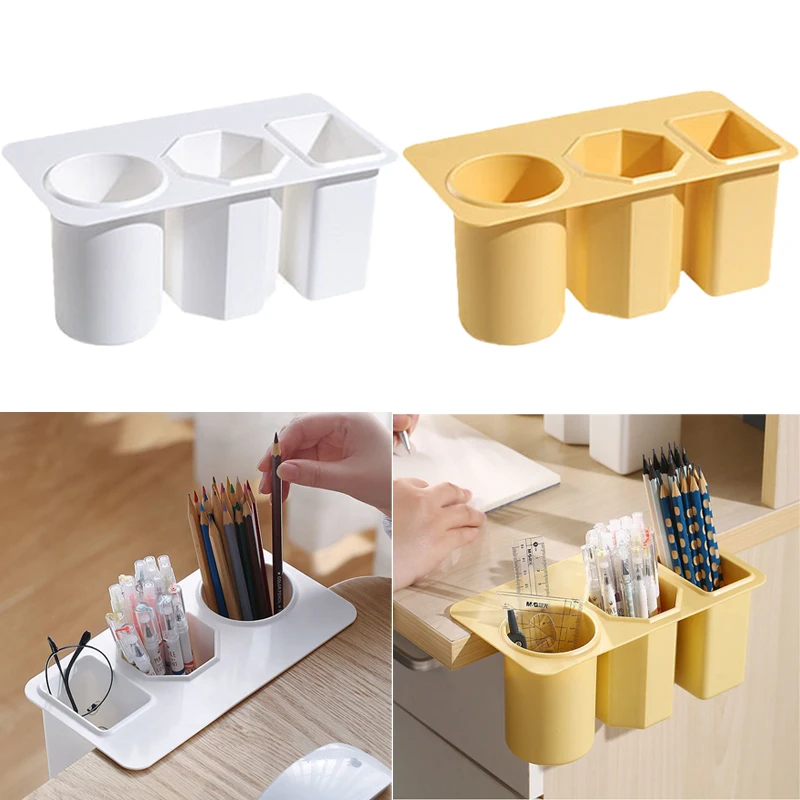 

Japanese Desk Storage Box 3 Grid Pencil Pen Holders Self adhesive Cosmetics Stationery Organizer School Office Desktop Organizer