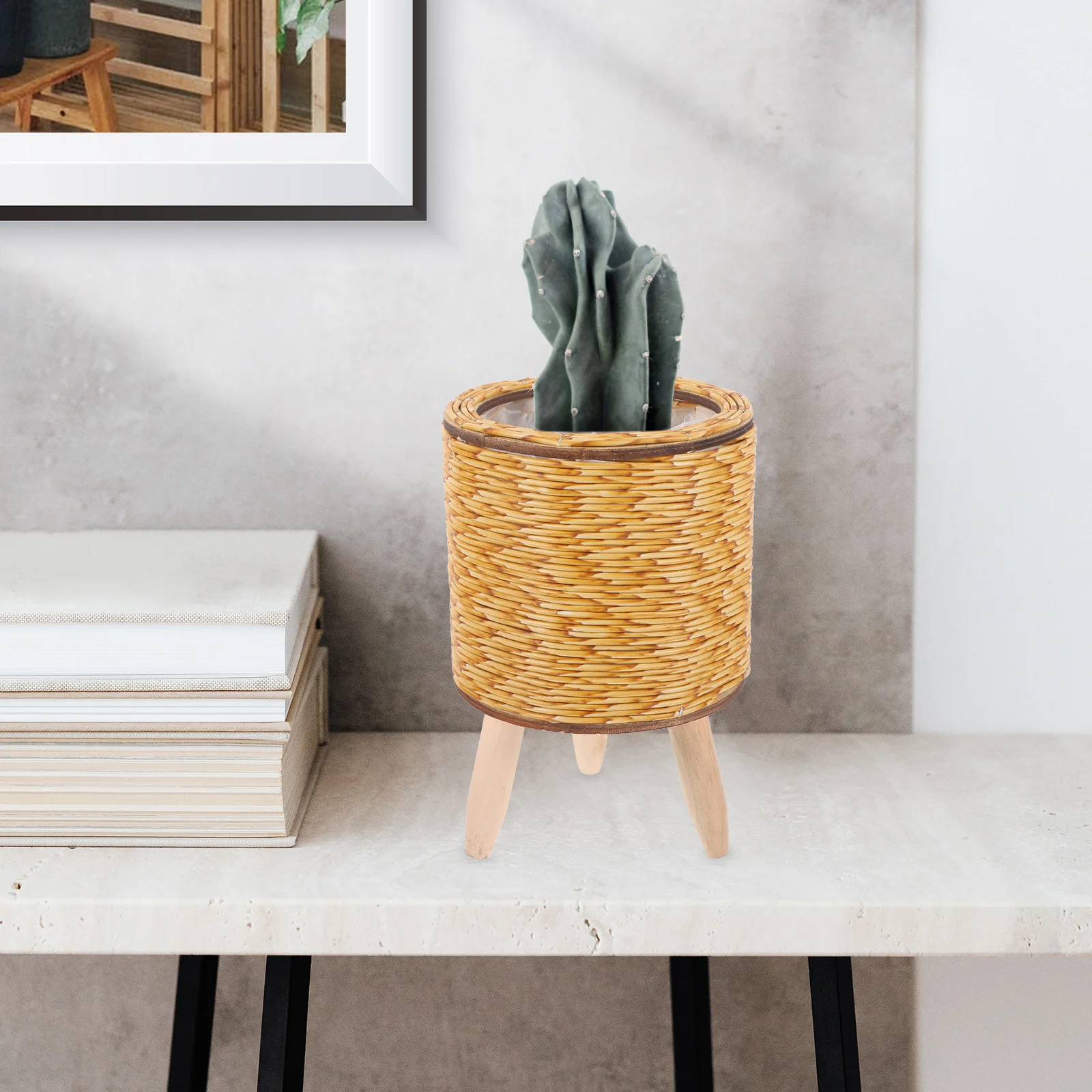 

Indoor Pot Rack Weaving Flower Basket Flowerpot Succulent Plants Holder Stand Wooden Square Planters Standing flowerbed