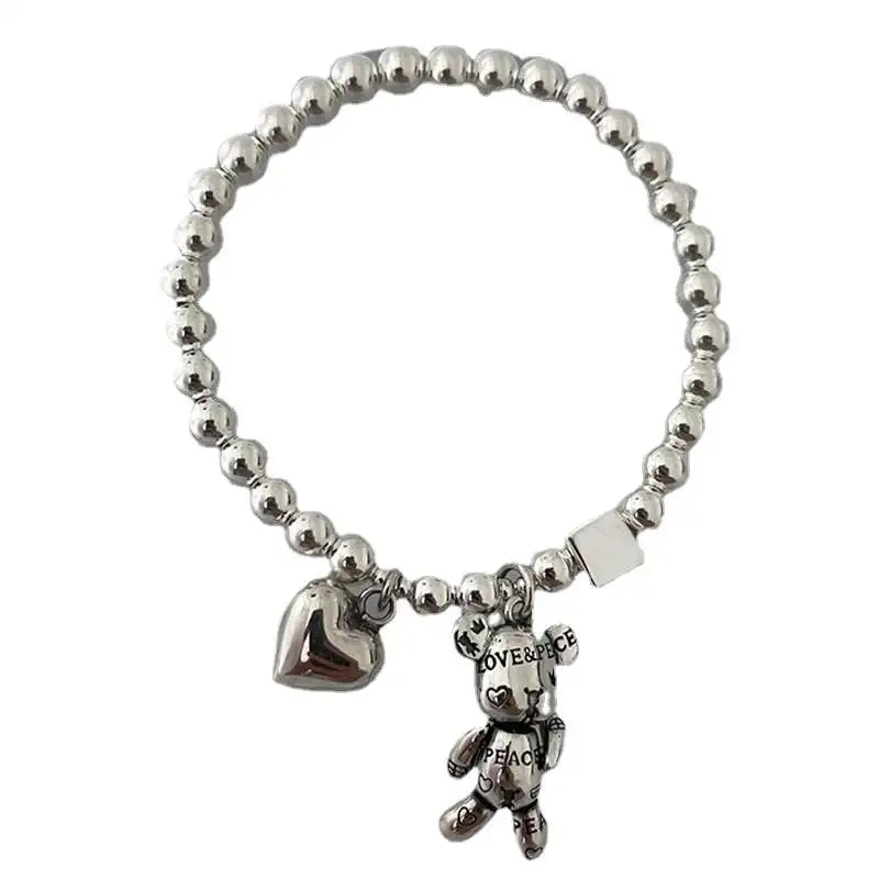 New Arrival Trendy Bear Animal & Love Heart Vintage Thai Silver Ladies Charm Bracelets Jewelry For Women Birthday Gifts Cheap images - 6