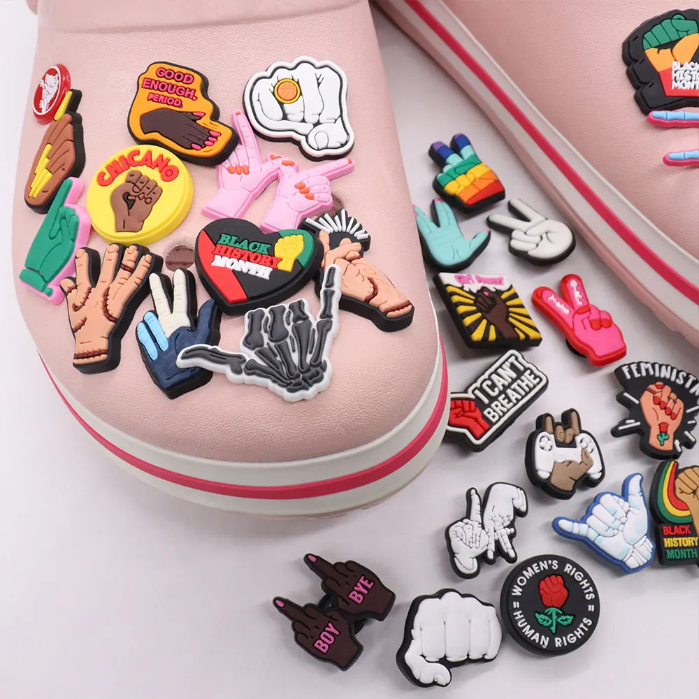 

Оптовая продажа, 50 шт., подвески для обуви из ПВХ, розовый, черный, со скелетом, пальцами для ладони, украшение для обуви, подходит для браслета Croc Jibz