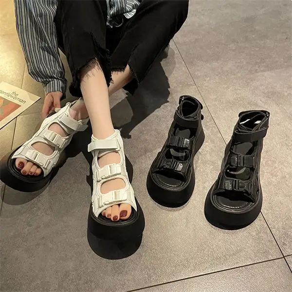 2023 Summer New High Rise Sports Sandals Women's Thick Sole Matsutake Student Roman Beach Shoes