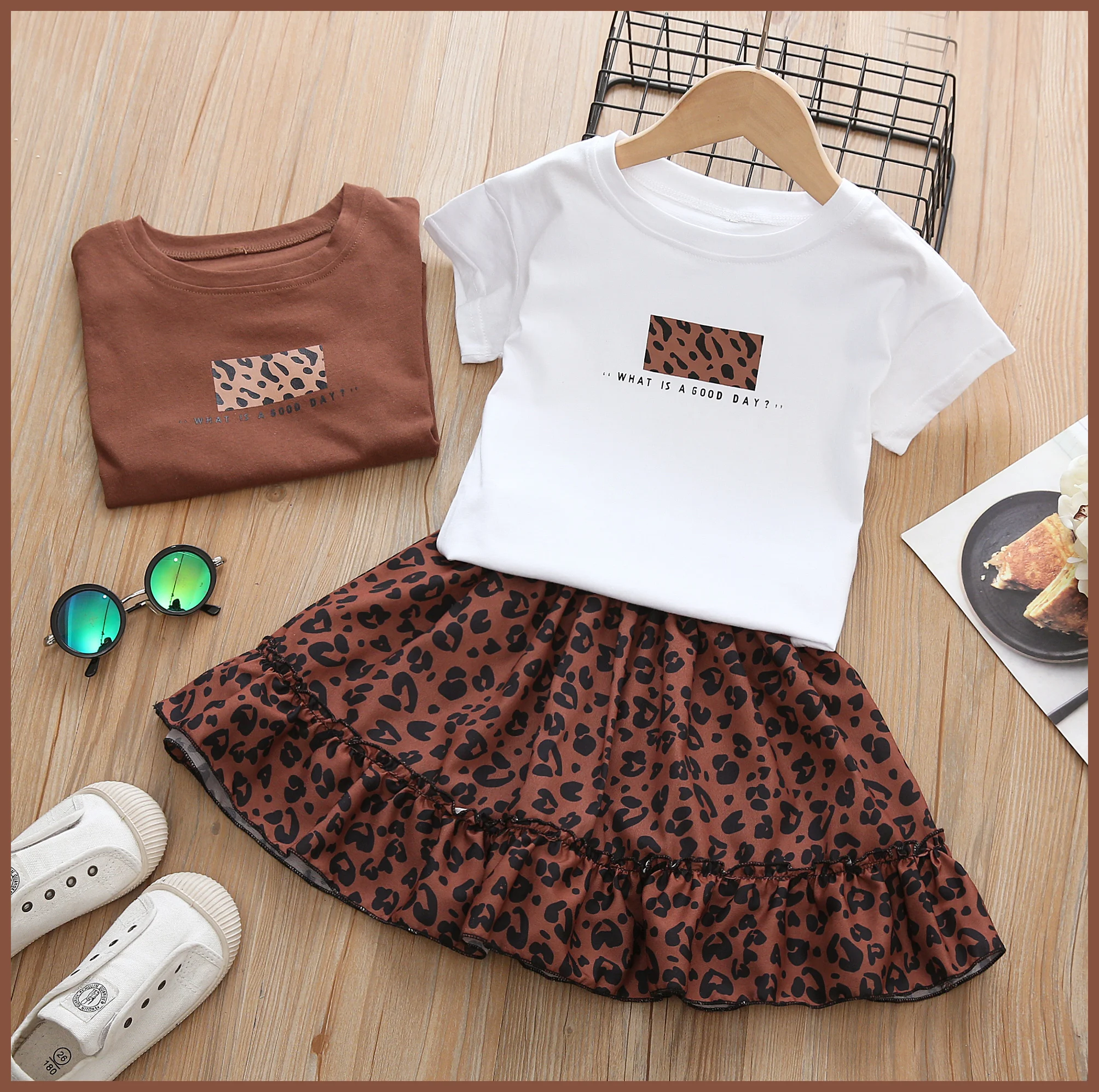 

Spring 2022 Leopard Print Set Baby Girl Clothes Young Children Clothing Sets Kids Clothes Girls Dress Sets