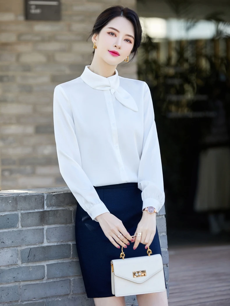 Коричневые шифоновые рубашки женская весенне-осенняя деловая одежда рубашка