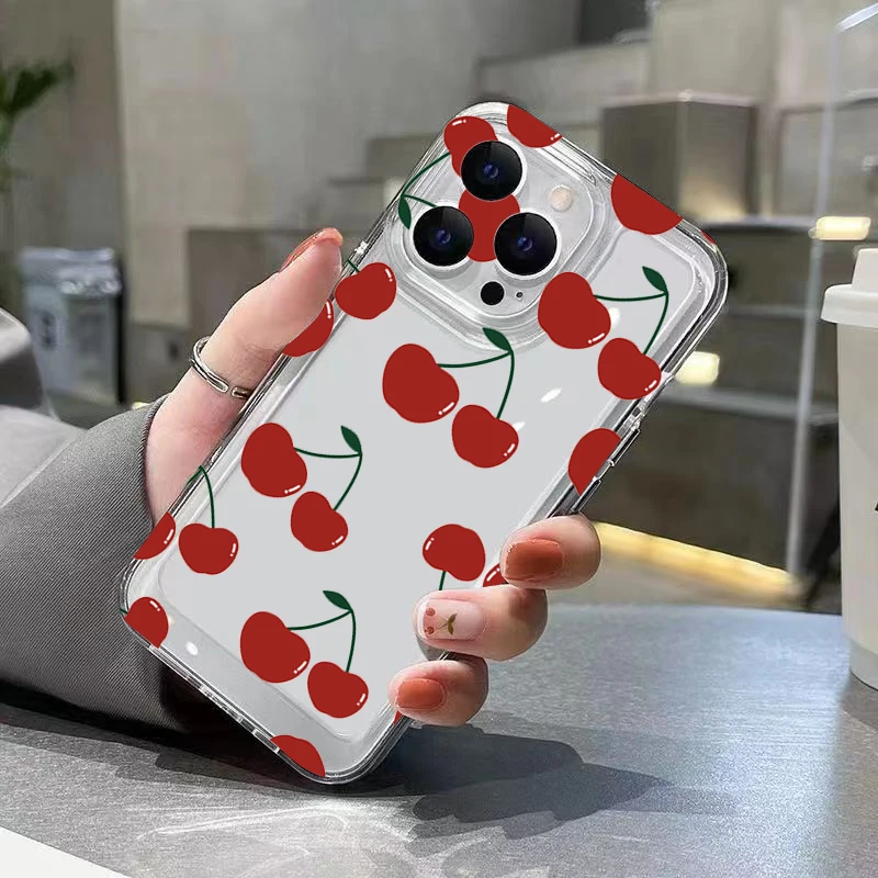 Фото Прозрачный чехол из ТПУ с рисунком вишни для iPhone 16 15 Pro Max 14 13 12 11 XS X XR 7 8 Plus SE 2022, противоударный мягкий силиконовый чехол №3