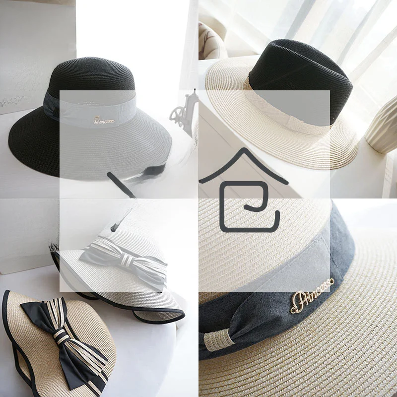 Шляпа Женская плетеная с УФ-защитой Пляжная Панама от солнца широкими полями для