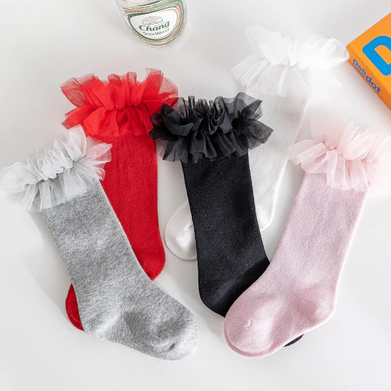 

Children's knee high Girls socks for kids with Lace Stuff Ruffle Socks Princess Girls Baby Leg Warmers Cotton frilly socks kids