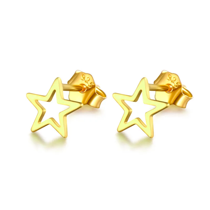

S925 Silver Star Cutout Mini Simple Stud Earring Allergy FreeFor Women Party Fashion Trend Ins The Same Accessories Earring Gif
