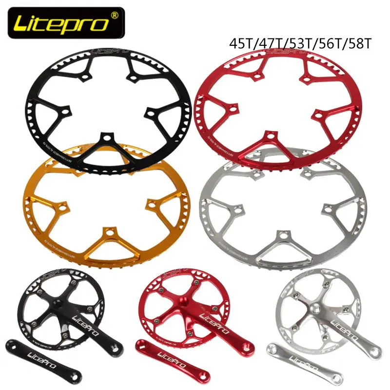 

Litepro AL7075 Folding bike Crankset BMX Chainwheel 130BCD 45T/47T/53T/56T/58T Road Bike chain wheel Crank 170mm chain ring