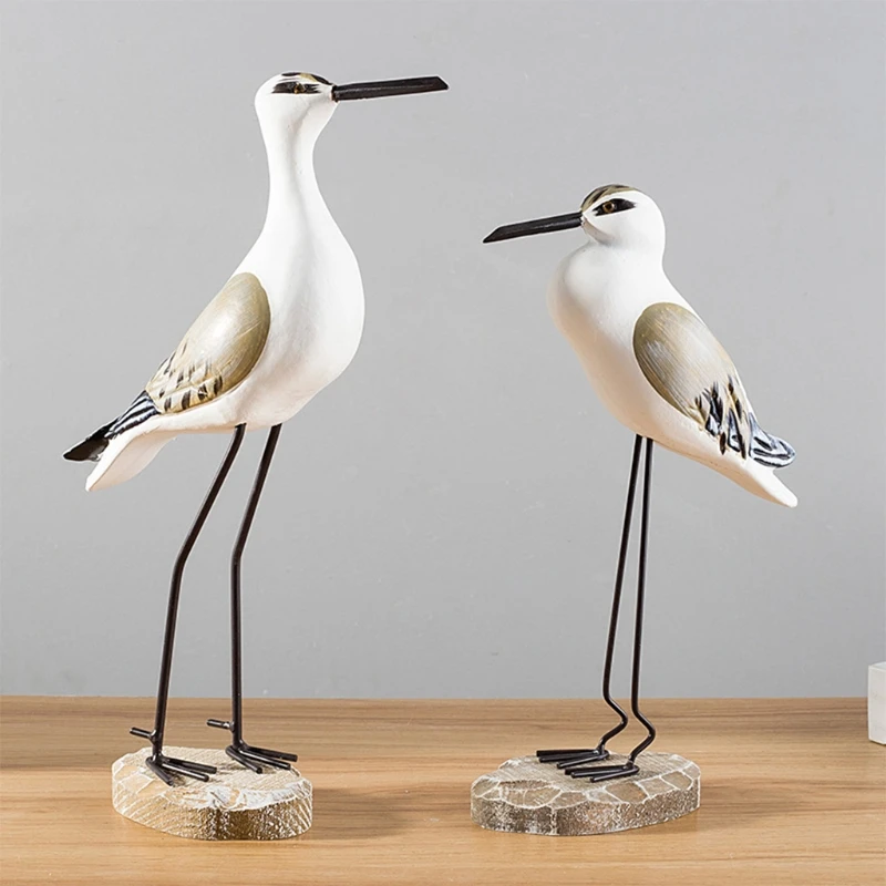 

1 Set Wooden Figurine Rustic Vintage Sea Bird Sculpture Decor