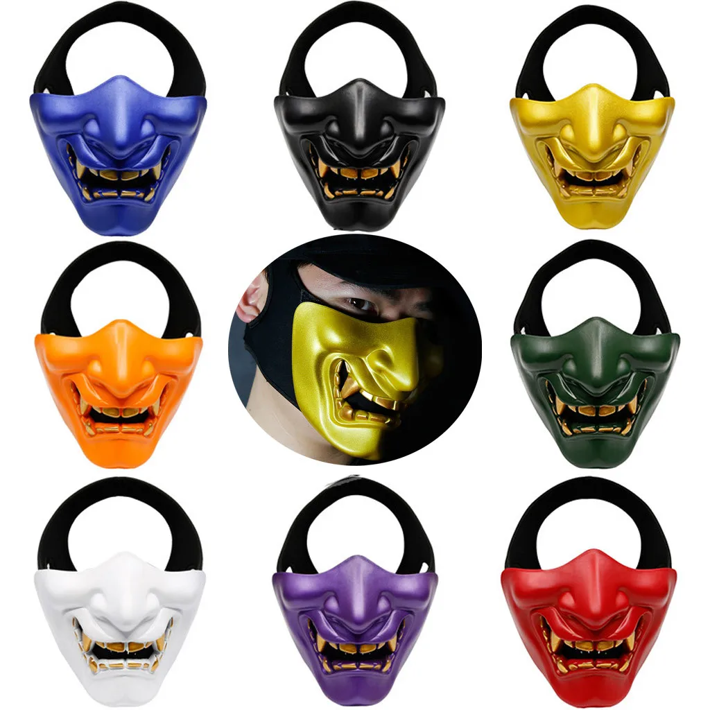 

2022 New Half Face Mask Cosplay Kabuki Samurai Devil Tactical Halloween Party Festival Prom COS Devil Horror Face