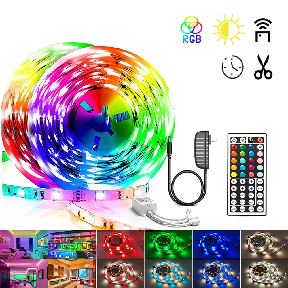 

10 м светильник s 5050 IP20 RGB Светодиодная лента гибкая лента 12 В постоянного тока RGB Диодная лента 44 кнопки ИК контроллер адаптер