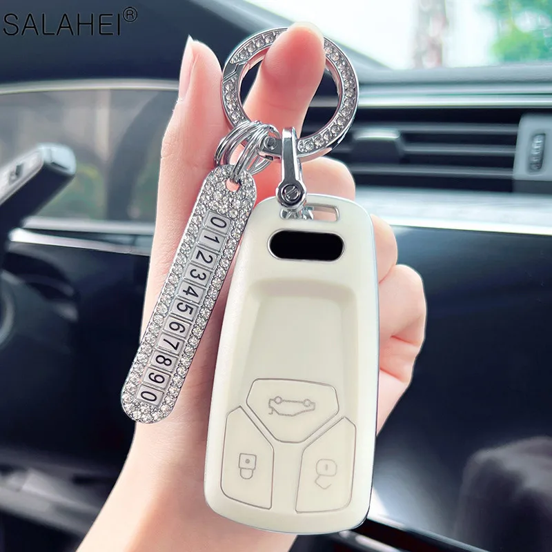 

Car TPU Key Case Cover Anti-lost Number Plate For Audi A6 A5 Q5 Q7 S4 S5 S7 A4 B9 Q7 A4L 4m 8W TT TTS RS 8S Keychain Accessories