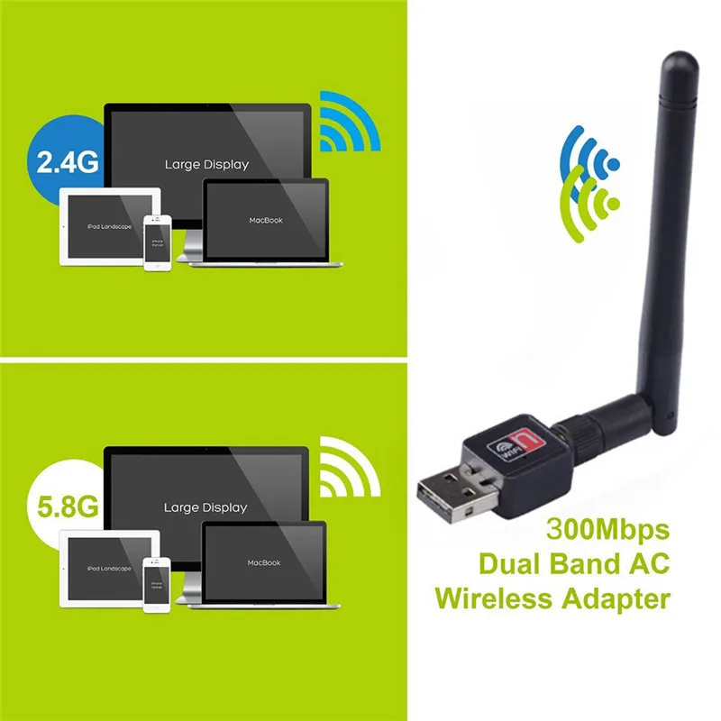 

300Mbps Mini USB Wifi Adapter Dual Band 2.4/5Ghz w/Antenna 802.11AC High Speed USB Lan Ethernet Connectors