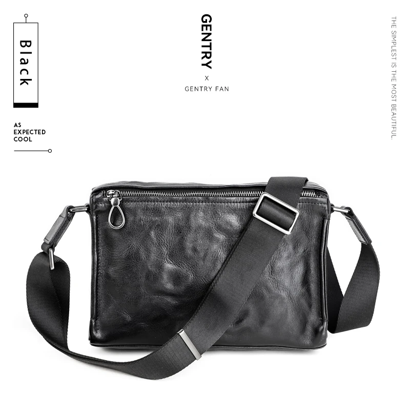 Fashion Black Genuine Leather Cross Body Bag Popular Leather Men's Messenger Bag Large Capacity Shoulder Bag For Weekender