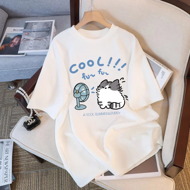 Футболка женская хлопковая свободного покроя с коротким рукавом и принтом