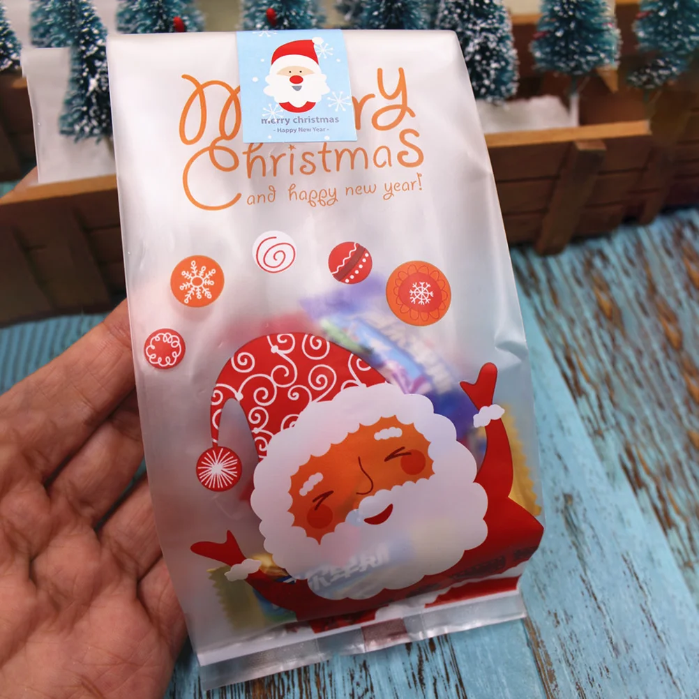 

50pcs Christmas Cartoon Santa Claus Pattern Gift Packaging Bags Cookie (without Sealing Sticker)