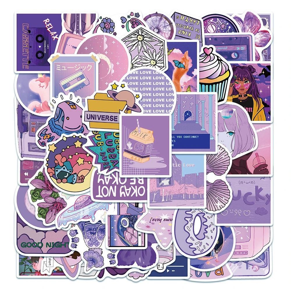 

10/30/50PCS Cartoon Purple Style Romantic Girl Trend Creative Graffiti Sticker Bike Scooter Helmet Laptop Computer Wholesale