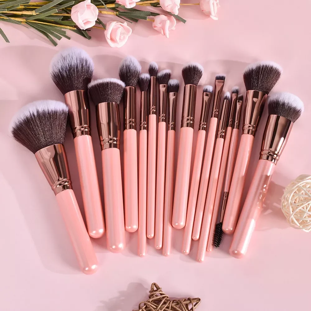 

NEW2023 Pink Makeup Brushes Wholesale Vegan Synthetic Hair Foundation Powder Private Label Custom Logo Makeup Brush Set