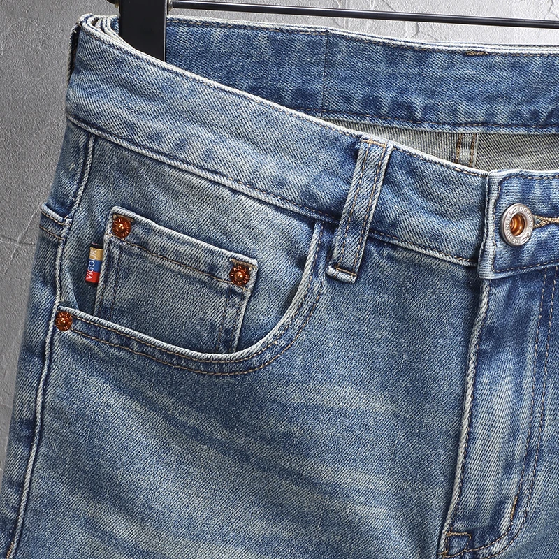 Джинсы мужские стрейчевые модные уличные штаны Slim Fit винтажные повседневные