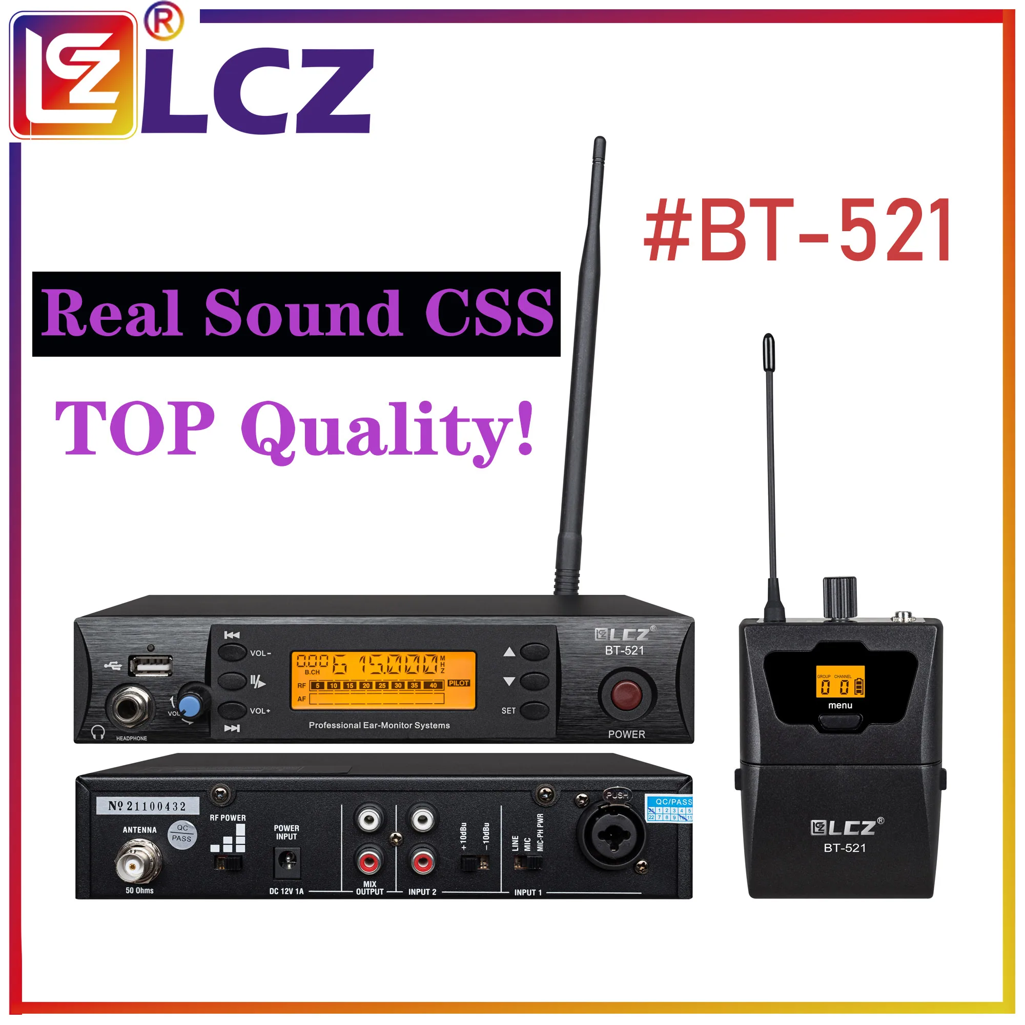 LCZ BT521 Single Channel Professional UHF Wireless IEM System Excellent In Ear Monitor For Singer Stage Return Performance DJ