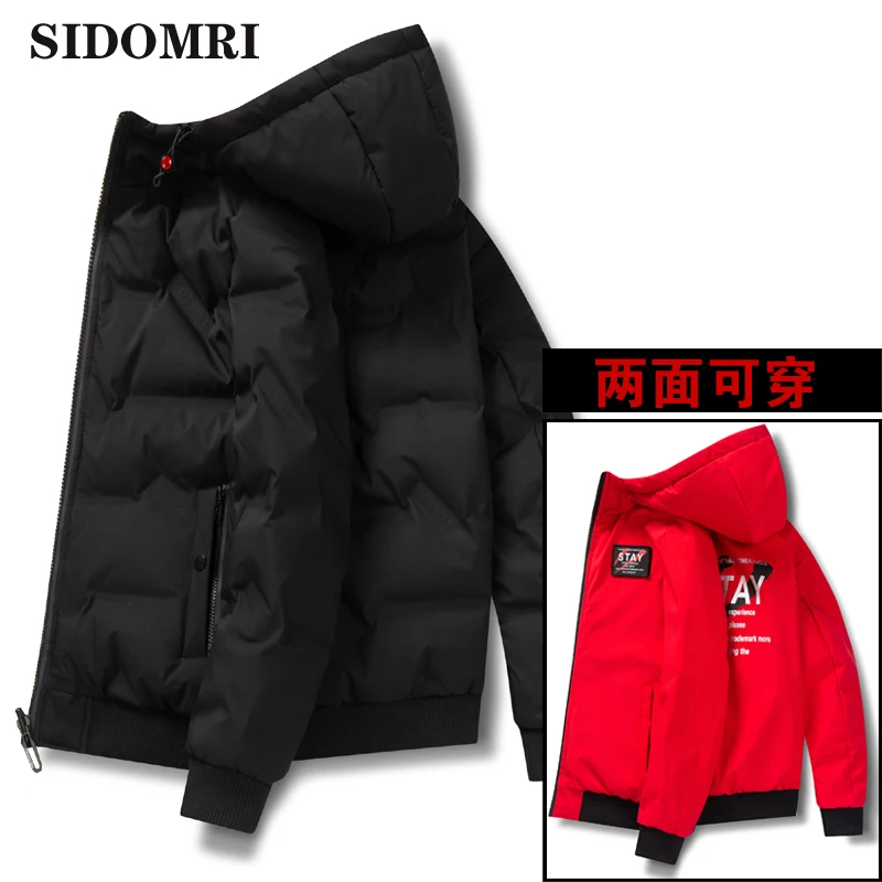 Winter mens down jacket two sides gloosy black and red color wear 90% white duck down down jacket casual fashion high quality