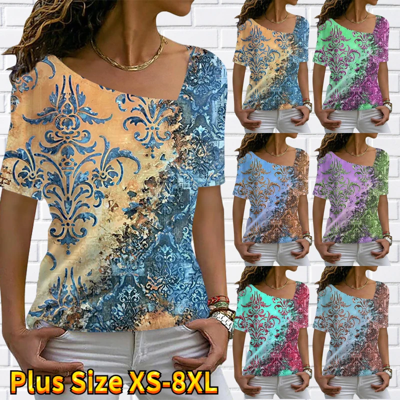 

Футболка женская оверсайз с коротким рукавом, модный топ с абстрактным принтом, Повседневная Свободная одежда, элегантный пуловер на кажды...