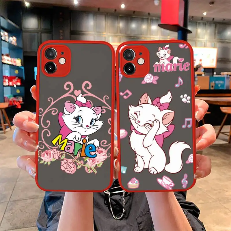 

Disney Pink Cat Mary Phone Case For iphone 13 12 11 Pro Mini Max XS X 8 7 Plus SE 2020 XR Matte Transparent Light red Cover