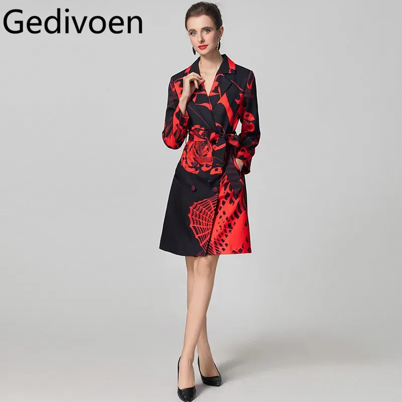 Gedivoen осенне-зимнее женское пальто с длинными рукавами и зубчатым шнуровкой