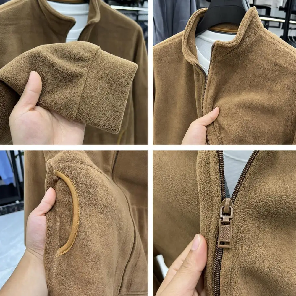 Мужская однотонная куртка зимняя флисовая из шерпа для занятий спортом на