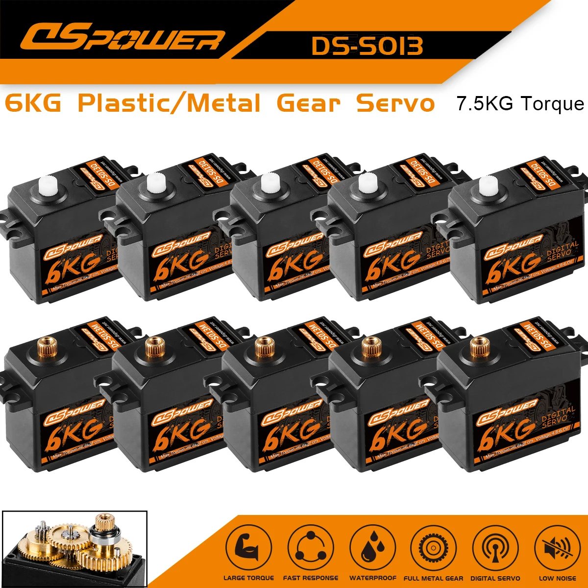 DSpower 1/5/10/20 шт. 6 кг, цифровые сервоприводы, водонепроницаемые для 1/10 машинок на радиоуправлении Wltoys HSP Trx Scx10 mn99s mn86 12428 124018 124019 Гусеничный