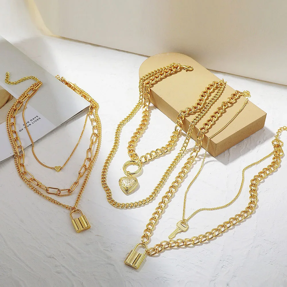 

YADELAI New Ladies Heart Pendant Necklace Clavicle Chain Metal Alloy Two Layer Metal Chain Necklace Ladies 2022 Street Jewelry