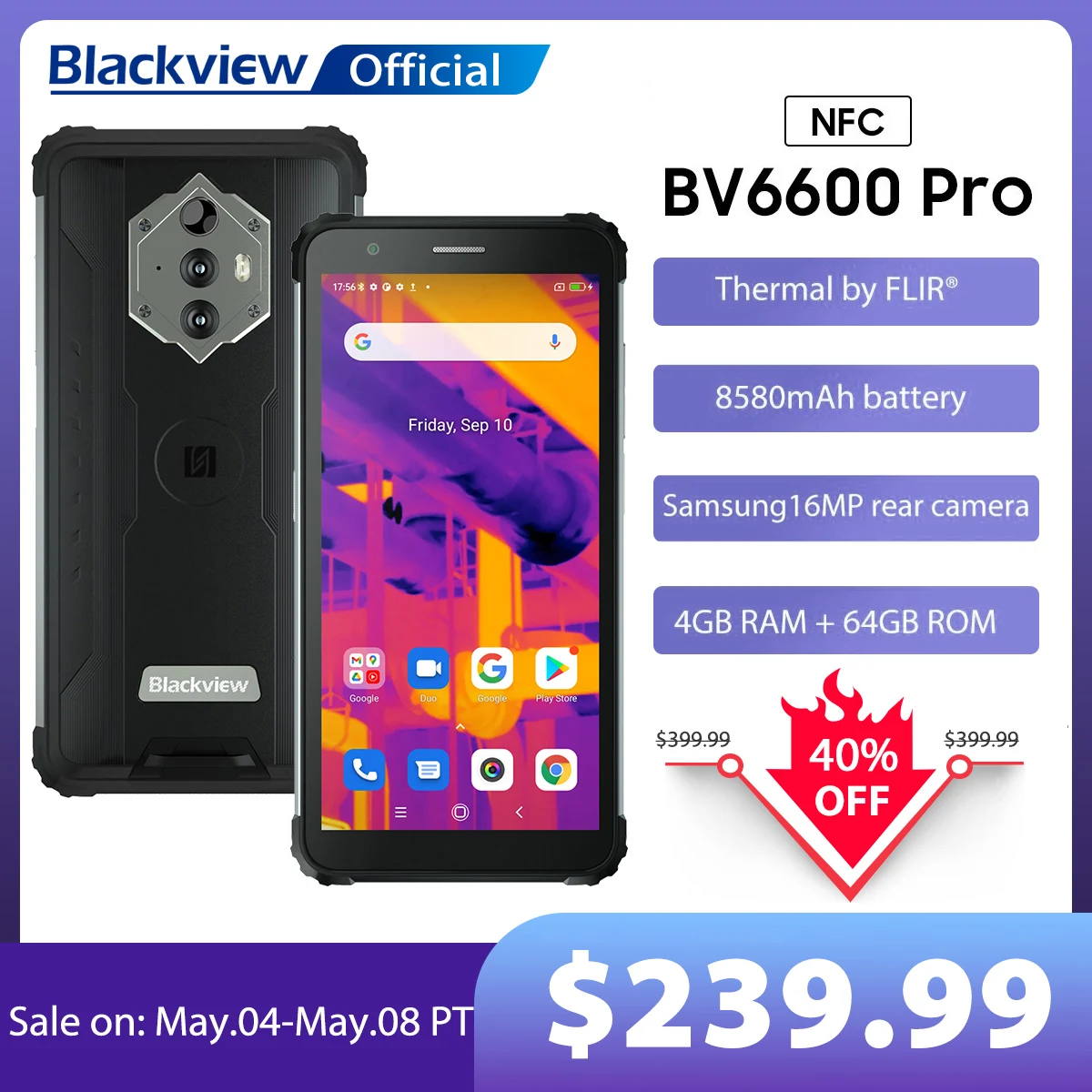 

[In Stock] Blackview BV6600 Pro Rugged Mobile Phone Thermal Imaging Camera FLIR® Android 11 4GB+64GB 8580mAh Global Smartphone