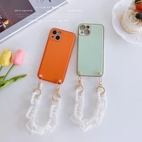 for iphone13 pro max creative pearl pattern hand chain 13mini case phone lanyard for iphone 11 12 13 mobile phone case female