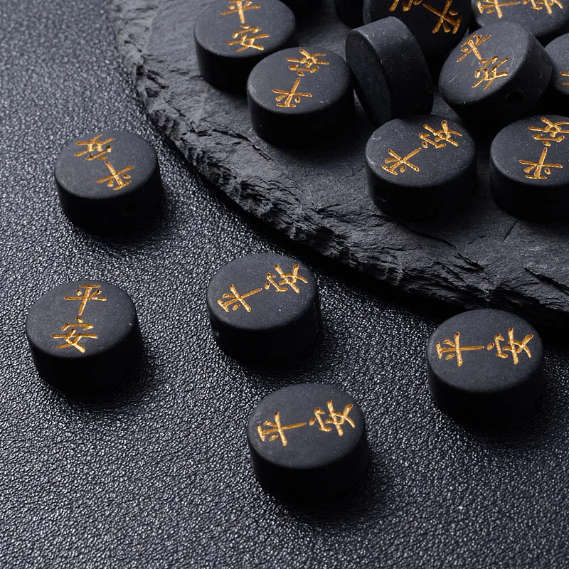 12 мм 30 шт. круглые черные полимерные бусины Черный Белый шрифт мир безопасность