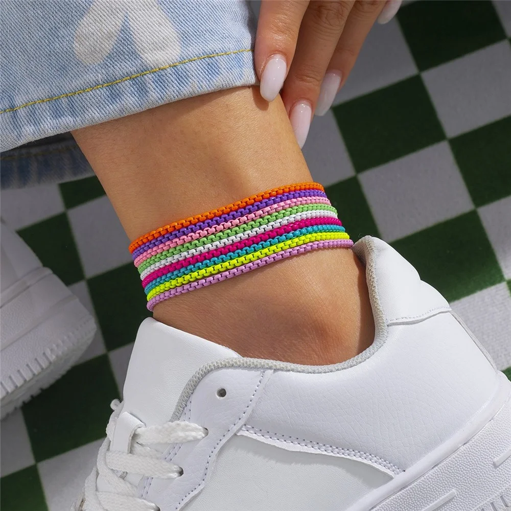 

Multicolor Unique Adjustable Iron Chain Anklet Bracelet for Women Summer Beach Thin Chain Ankle Barefoot Y2K Female Foot Jewelry