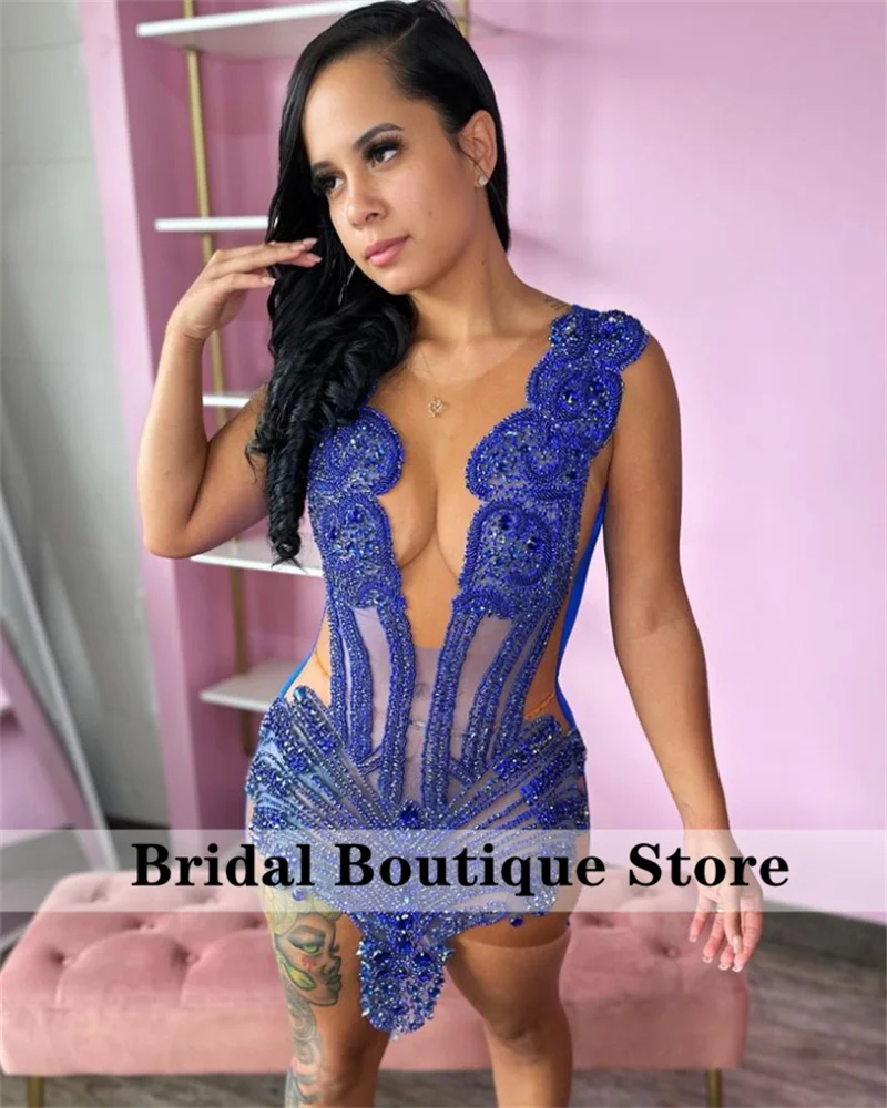 

Royal Blue Sparkly Diamonds Prom Dress 2023 Glitter Crystals Rhinestone Beads Birthday Party Coctail Gowns Robe De Bal