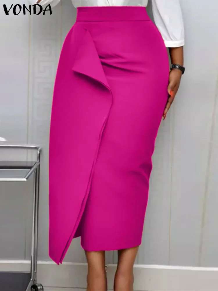 

Women Long Skirt 2023 VONDA Women High Waist Elegant Fashion Office Lady Solid Jupe A-line Skirts Femininas Party Skirts