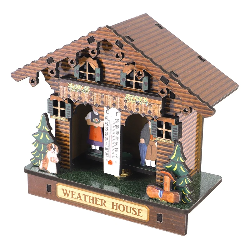 

Weather House Forest Weather House With Man And Woman Wood Chalet Barometer Thermometer And Hygrometer Home Decoration