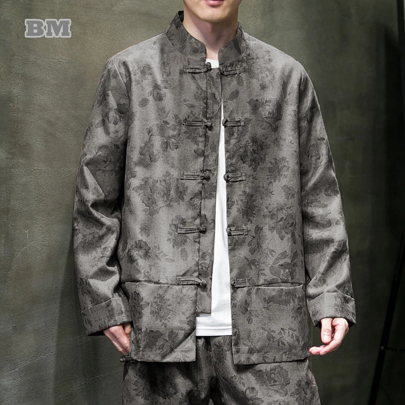 

Chinese Style Spring Fall Loose Plus Size Floral Design Shirts For Men Clothing Ethnic Vintage Thin Coats Tai Chi Kung Fu Tops