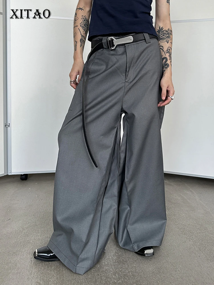 

XITAO Solid Casual Wide Leg Pants Korea 2023 Autumn New Arrival Personality Fashion Loose All Match Wide Leg Pants HQQ1362