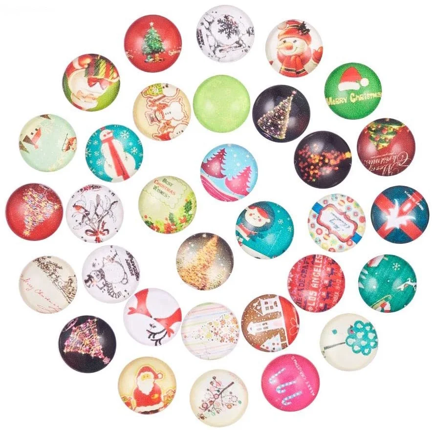 

200 Pcs Christmas Ornaments Half Round/Dome Christmas Photo Glass Cabochons, Mixed Color, 12x4mm