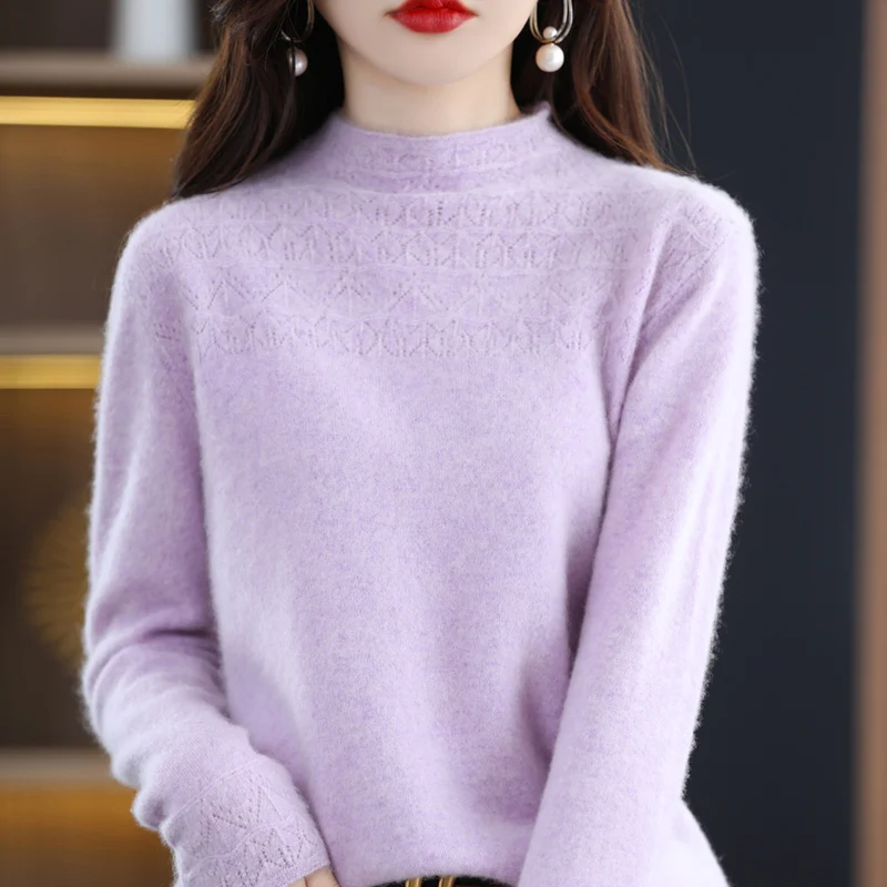 

Женский Однотонный свитер из 100%-ной шерсти, с длинным рукавом