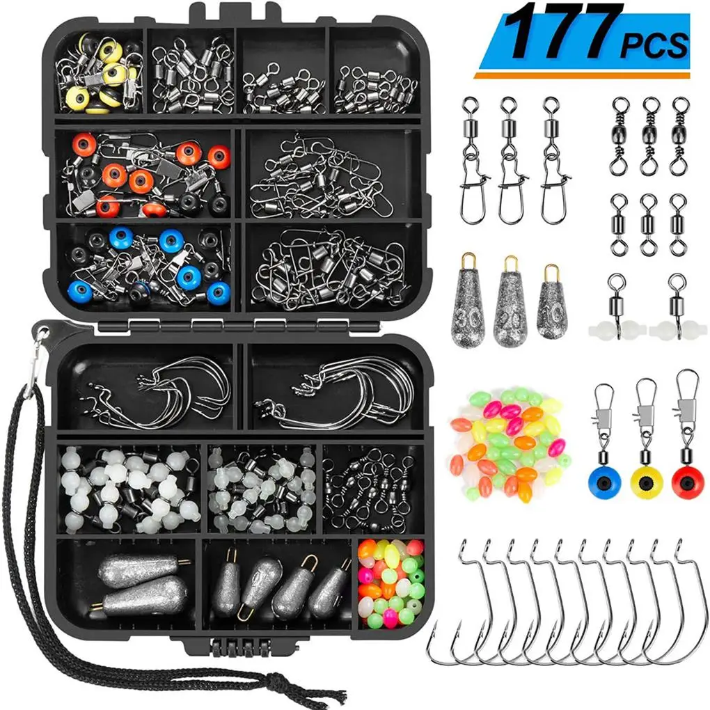 

177 Pcs Fishing Accessories Set Fishing Lures Fishing Hooks Fishing Sinker Weights Fishing Leaders