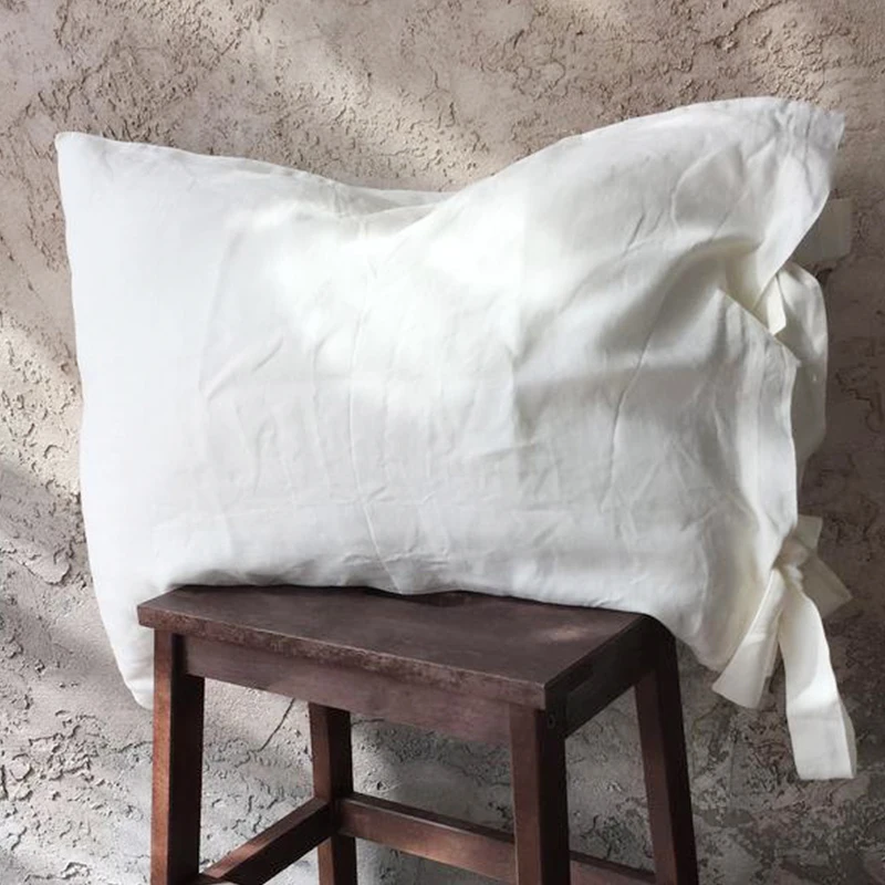 

100% льняная подушка чехол s стандартный размер 1 шт. потертая французская льняная Подушка Чехол с завязкой искусственная кожа 48x74 см