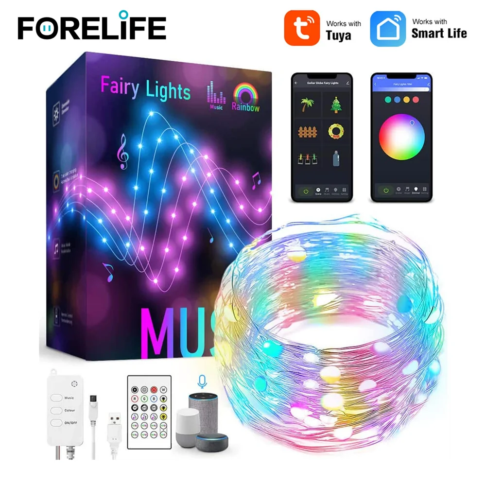 

Tuya WiFi Fairy Lights LED Outdoor RGB Garland String Light Bluetooth Decor Lights Waterproof for Halloween Partys Alexa Google