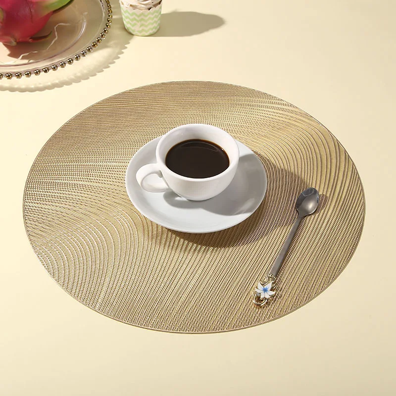 

Round Irregular Texture Hollowed Out Western Placemat PVC Solid Color Hot Stamping Waterproof Oil Insulation Table Mat