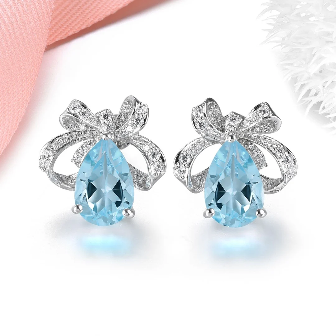 Серьги HT24 женские из серебра 925 пробы с натуральным голубым топазом 8 карат