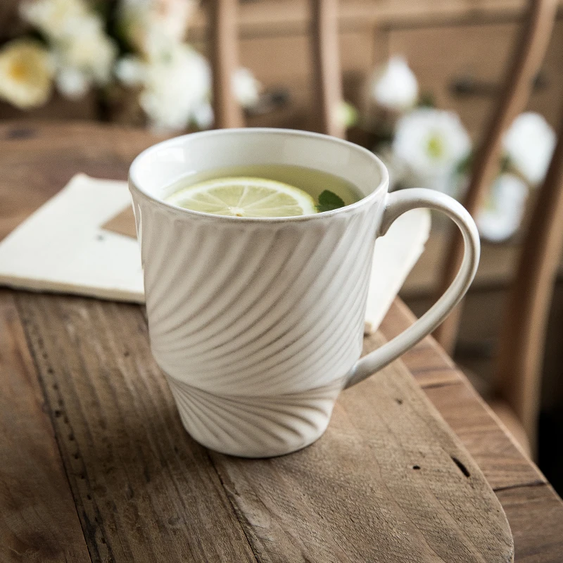 

1Pc Multi-purpose Household Ceramic Drinking Cup Coffee Mug Milk Mug White Porcelain Relief craft