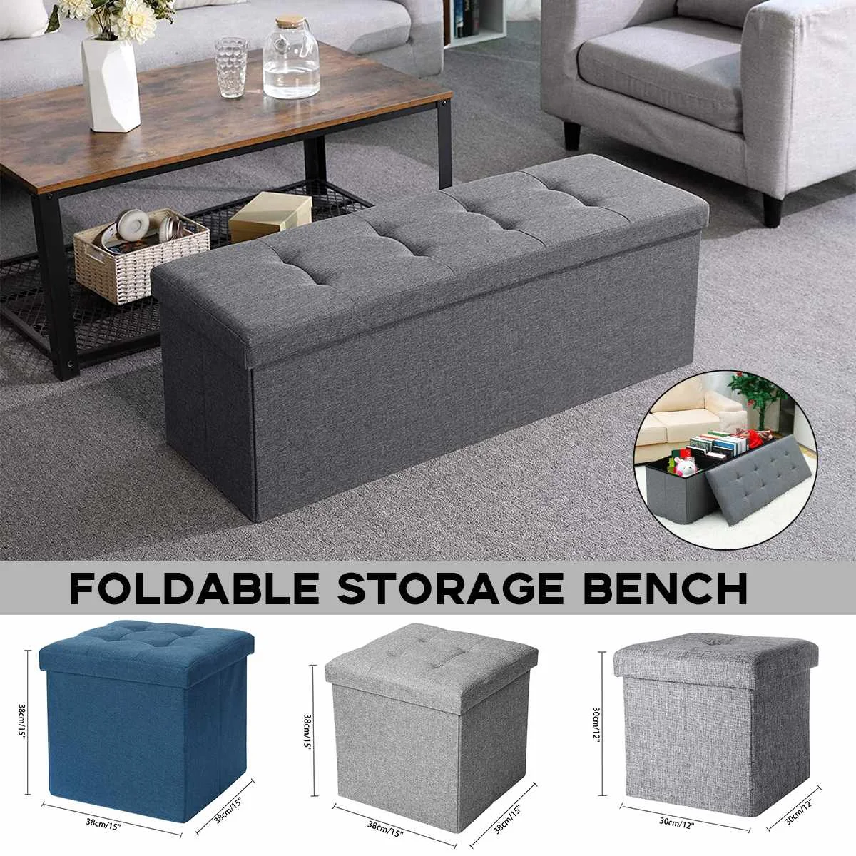 

110x38cm Cube Non-Woven Folding Storage Box For Toys Fabric Storage Bins With Lid Home Bedroom Closet Office Nursery Organizer