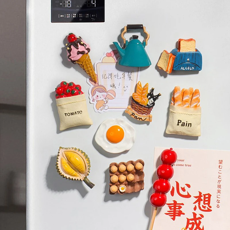 

3D Магнитные наклейки для гурманов, холодильников, пищевых продуктов, персонализированные декоративные магнитные наклейки для яиц, хлеба